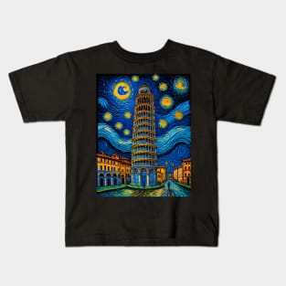 Pisa Tower in Starry Night Kids T-Shirt